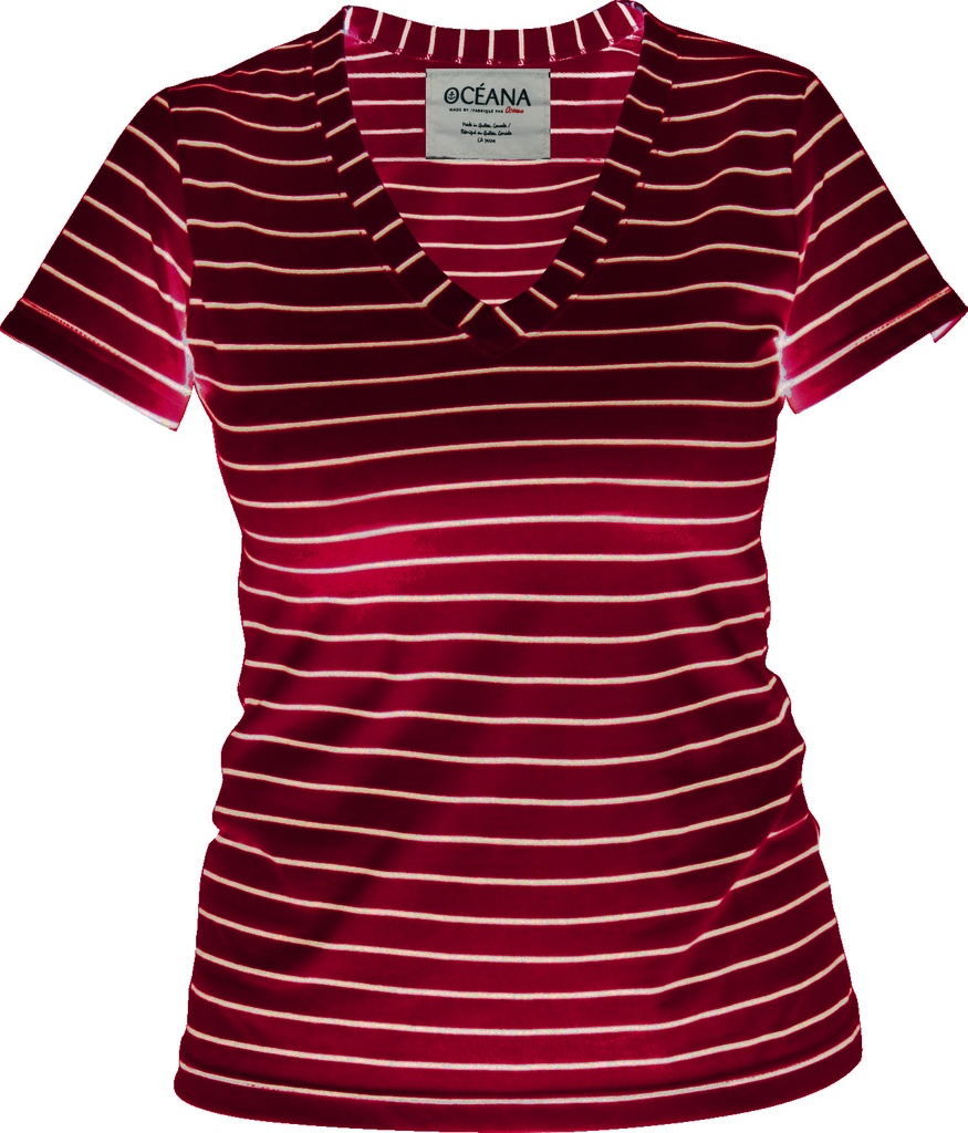 OC4315W T-SHIRT RAYÉ COL V FEMME