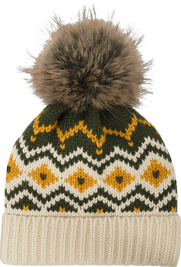 X9018 Knitted Chevron Beanie with Pom-Pom