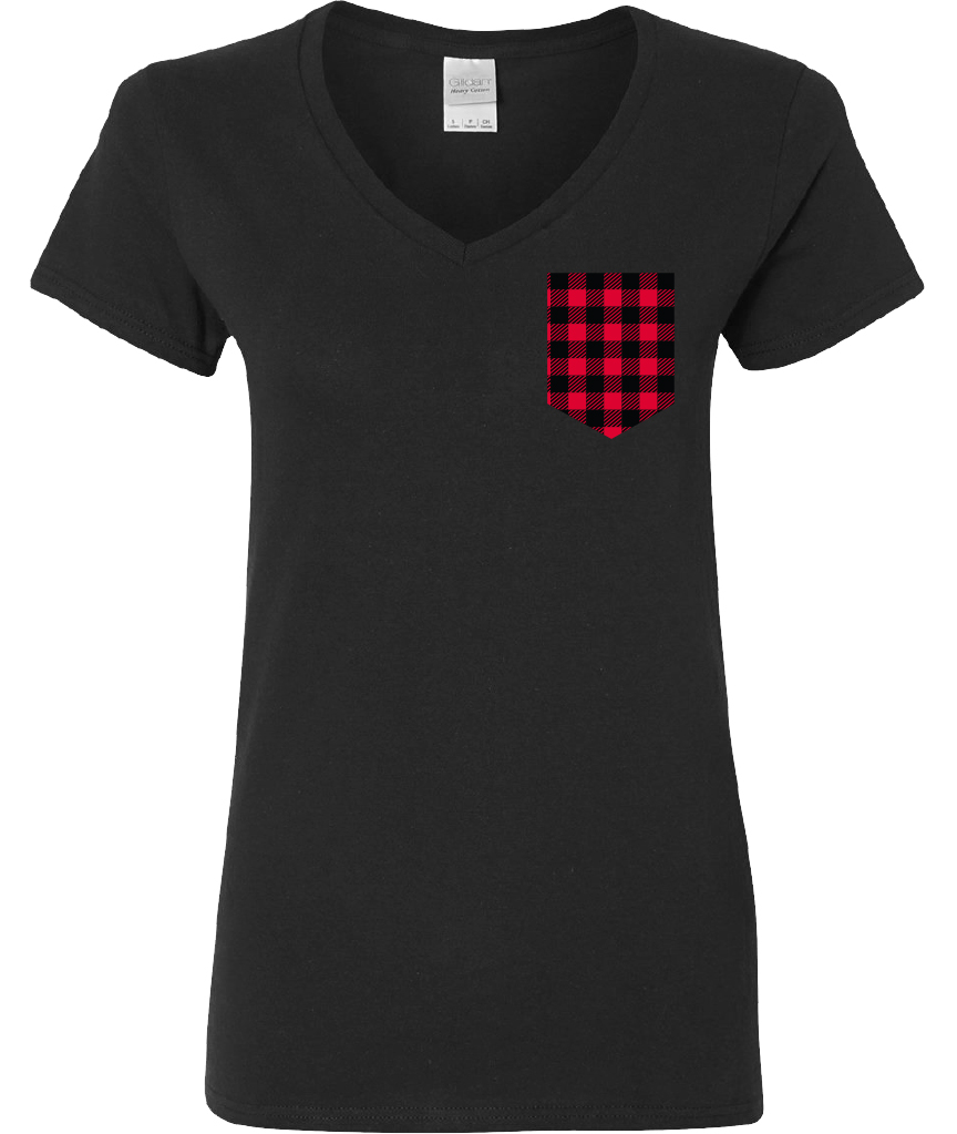 5V00L - T-shirt noir avec poche à carreaux femme
