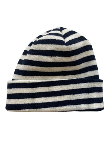 907  Striped knitted navy blue beanie