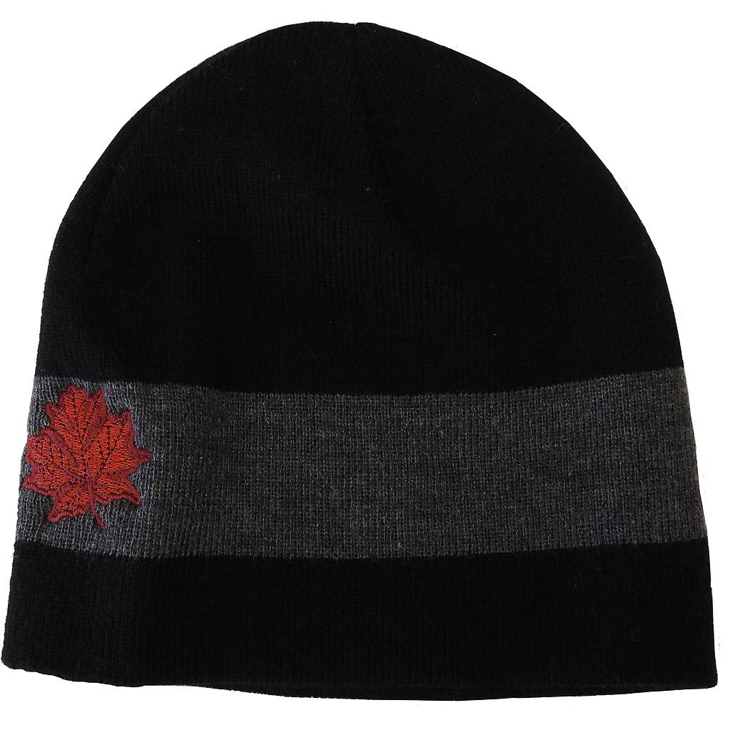 3100 Black Beanie With Maple Leaf Embroidery